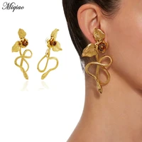 miqiao 1pair new baroque vintage snake earrings long rose pendant jewelry for women