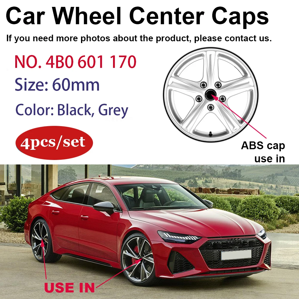 

4pcs 60mm 4B0601170 Car Wheel Center Hub Caps Auto Logo Badge Rim Covers Car Accessories For A3 A4 A5 A7 A8 Q3 Q5 Q7 TT S3 S4 8P