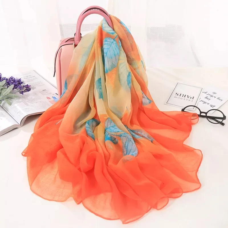 

G1072 Summer Silk scarf women beauty Flower Printed Neck Scarf Shawl Muffler Lady shawls and scarves femme Beach Scarves
