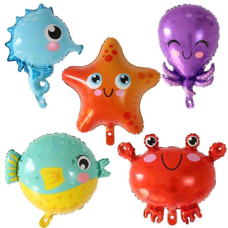 

Морские тематические фольгированные шары, большой морской воздушный шар с животными, Мультяшные Детские шары под морем, украшение для вече...