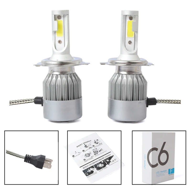 ABFU-Новый 2pcs C6 светодиодный автомобильный головной светильник COB H4 36W 7600LM белый