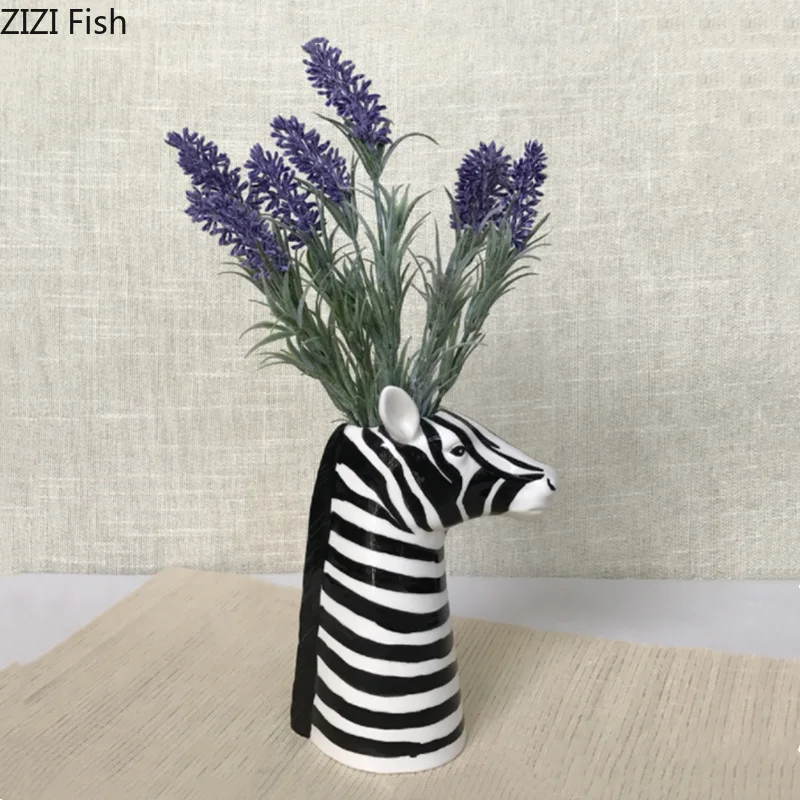 Креативная керамическая ваза черно-белая зебра Имитация животных статуя
