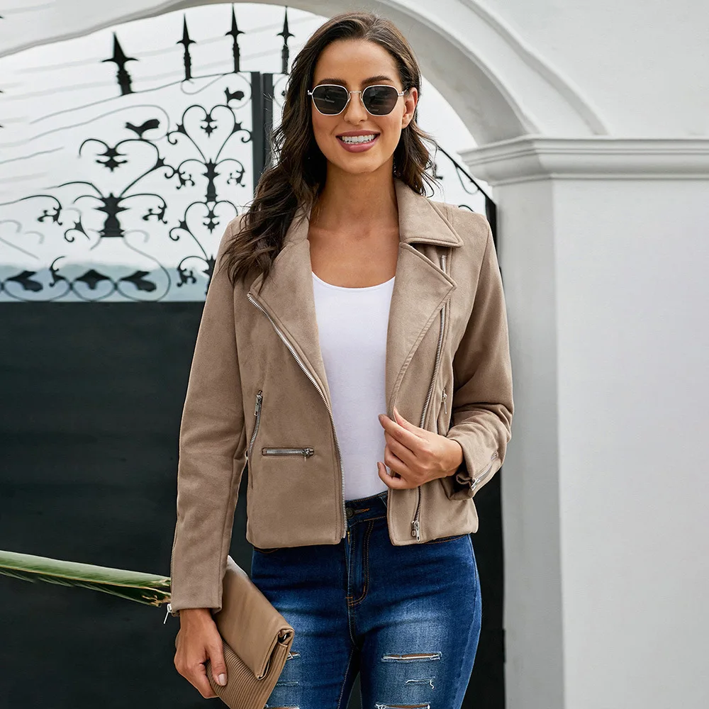 Женская короткая бархатная куртка из искусственной замши Байкерская байкерская