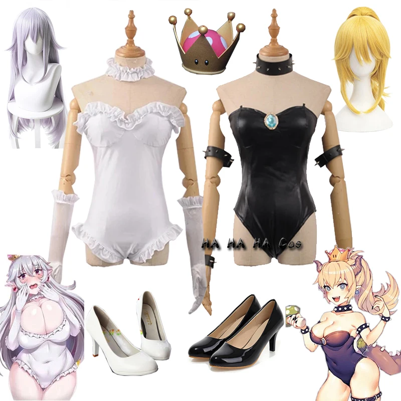 Bowsette Game Cosplay Costume Bowsette Cosplay Princess Koopa White Costume Women Outfit Swimsuit Halloween Full Set Wig Shoes