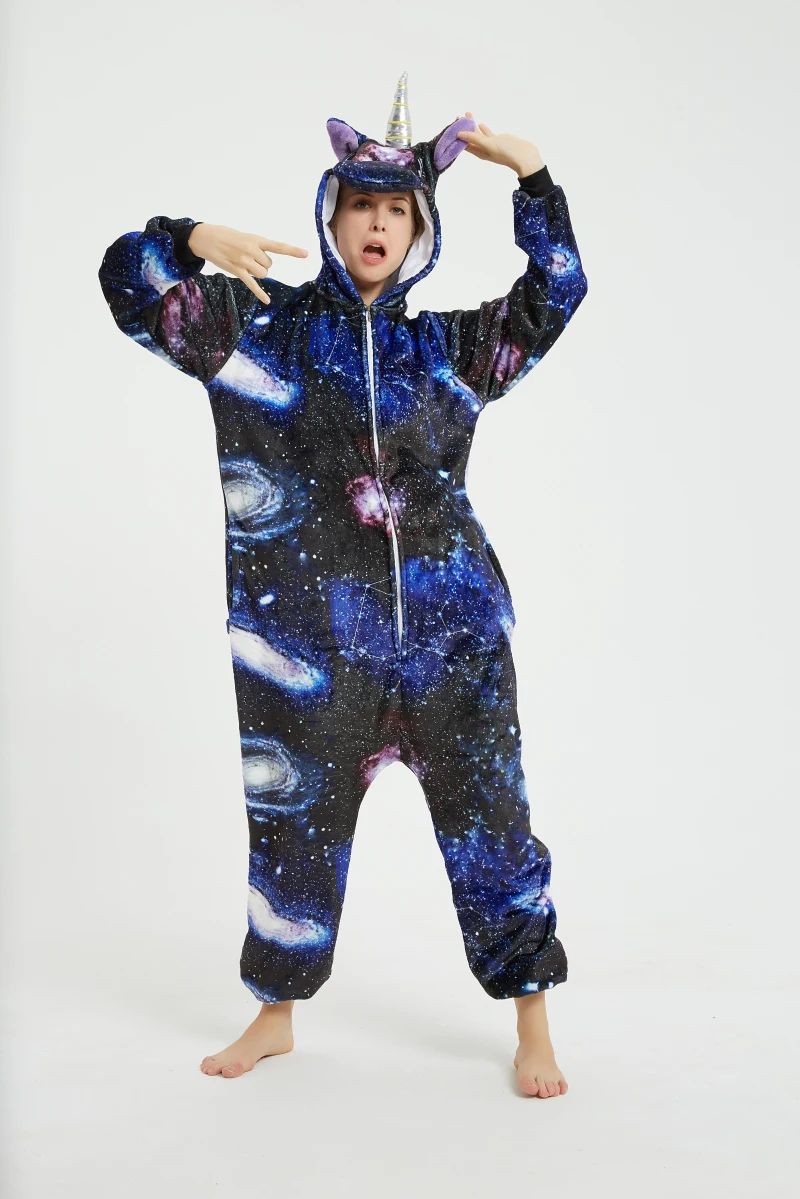 Звездное небо Единорог для взрослых животных кигуруми женский мужской