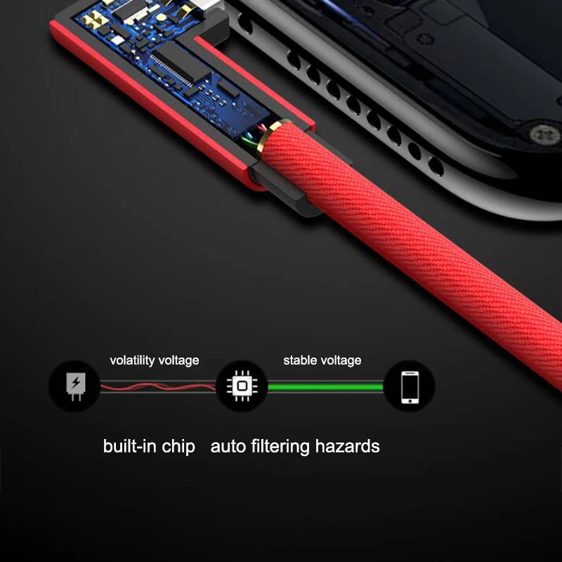 USB кабель для быстрой зарядки usb Type C LED 90 градусов Samsung S8 S9 Note 9 8 Xiaomi mi8 6|Кабели