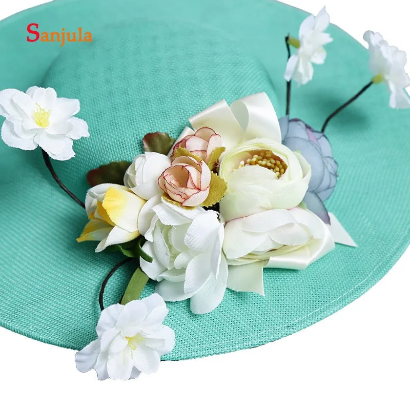 Бирюзовые шляпы для выпусквечерние вечера женщин ручной работы с цветами