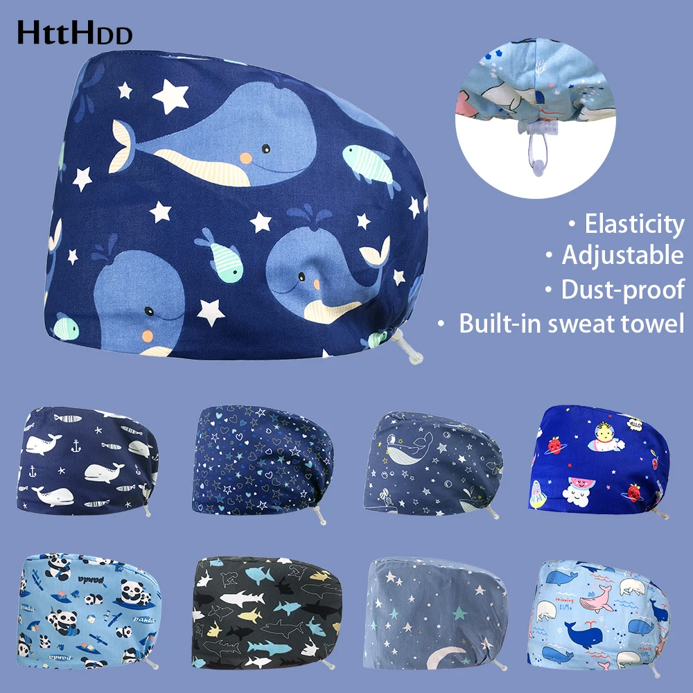 

Elastic Medical Accessories Women Cotton Sweat-absorbent Work Print Caps Pet Grooming Care Cleaning Dentist Medical Surgical Cap