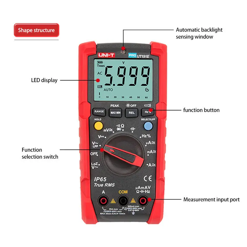 UNI-T UT191E/T цифровой мультиметр True RMS AC DC Напряжение Ампер Ом метр IP65
