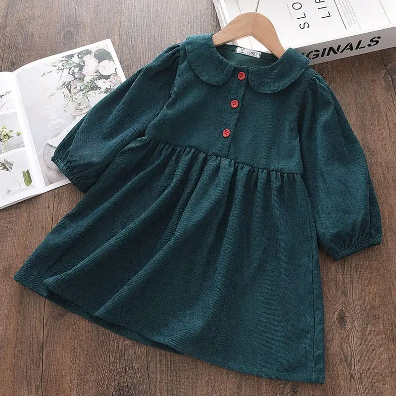 

Новинка, модная осенняя одежда для девочек с длинным рукавом, однотонные костюмы для маленьких детей, праздничные платья принцессы, милая д...