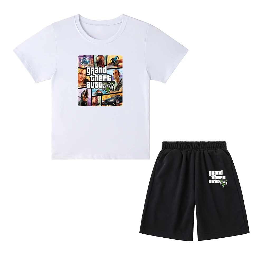 

Детский хлопковый комплект из футболки и брюк, с принтом