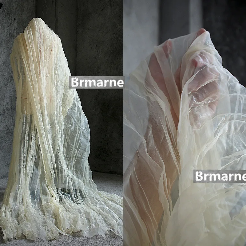 45 см * 150 см/шт. Кремово-желтый обжимной креп прозрачная сетчатая драпировка