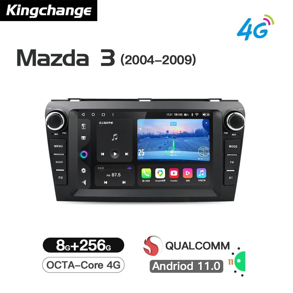 

Kingchange Android 11 8" Car Radio Multimedia Player For Mazda 3 2004-2009 Stereo GPS Octa-Core BT 4G Carplay Navigation No DVD