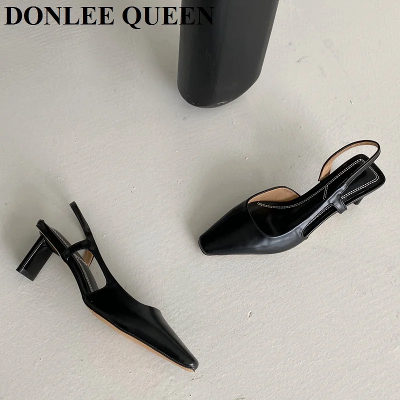 

2021 Fashion Woman Slingback High Heels Sandals Women Square Toe Elegant Pumps Party Wedding Shoes Slip On Mule Zapatillas Mujer