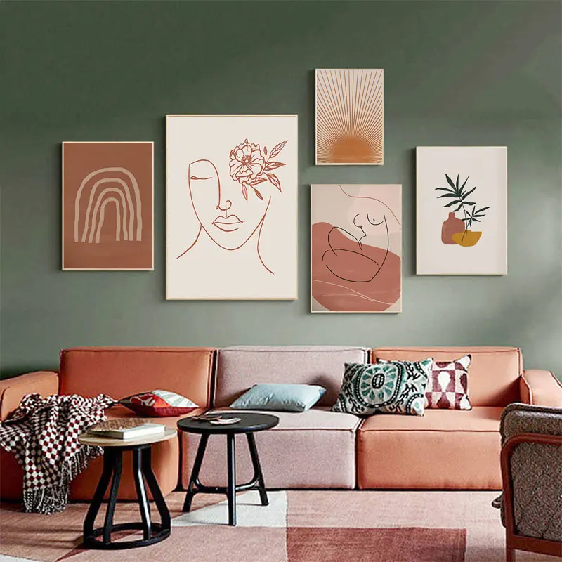 

Boho Posters And Prints Abstract Line Drawing Sun Canvas Painting Wall Art Print Mid Century Poster Wall Picture Home Decoration