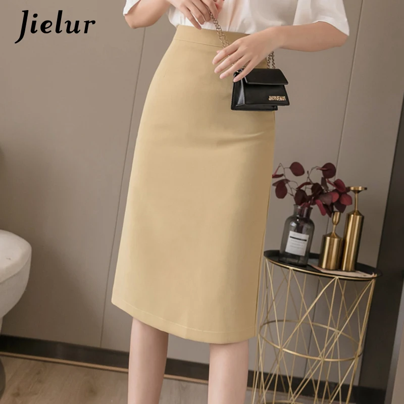

Jielur Модная простая юбка летние однотонные облегающие юбки до бедра с высокой талией Милая женская черная и желтая юбка для женщин 2021