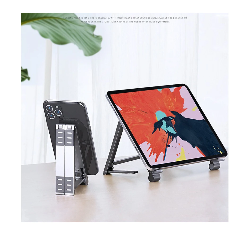 

Новый портативный металлический мини-держатель 3 в 1, подставка для планшета, телефона, ноутбука, складной регулируемый серебристый черный д...