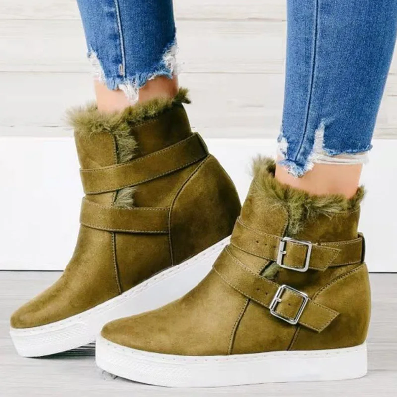 

Fashion Boots Women Buckle Women Ankle Boots Warm Plush Snow Boots For Women Classic Black Ladies Flat Shoes Female Botas Mujer