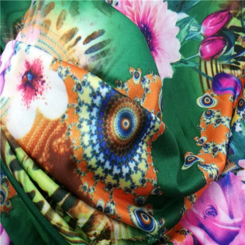 Четырехсторонняя большая эластичная молочная шелковая ткань с принтом