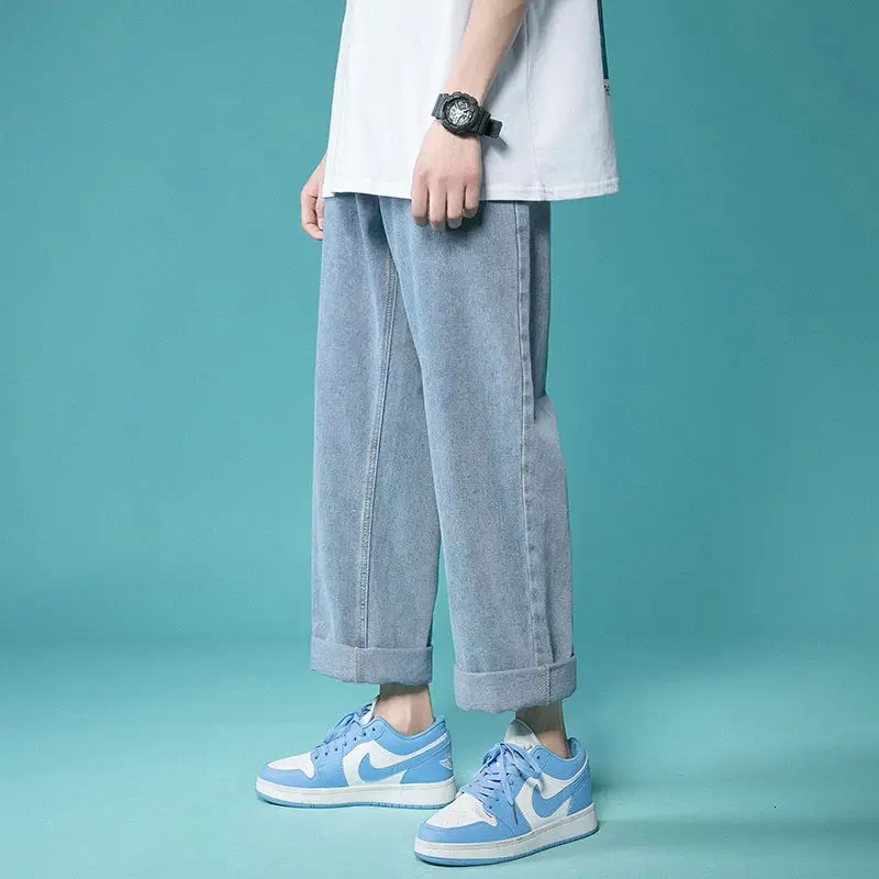 Summer Wide-leg Jeans Men's Fashion Retro Baggy Harajuku Jeans Men Streetwear Loose Hip-hop Straight-leg Denim Trousers Mens