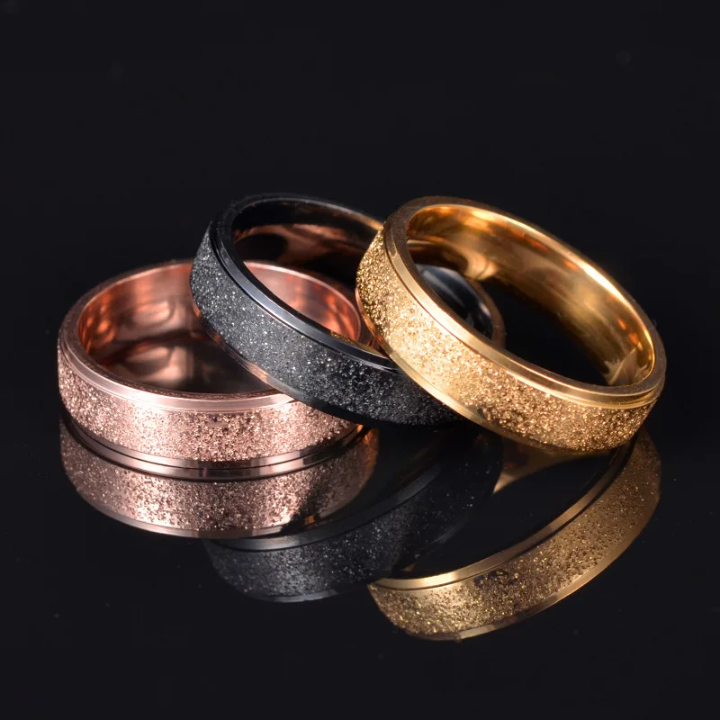 

Titanium steel double step frosted ring simple pearl sand couple ring