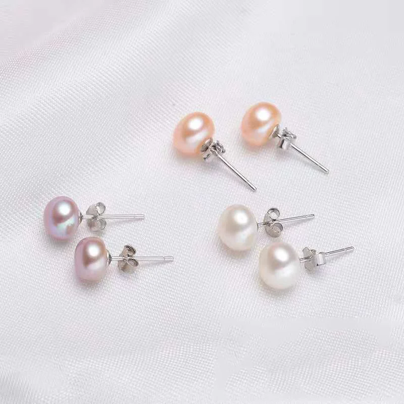 

Women's Fashion Silver Plated Round Pearl Stud Earrings Freshwater Cultured Pearls Bride Earrings Wedding Party Earrings Jewelry