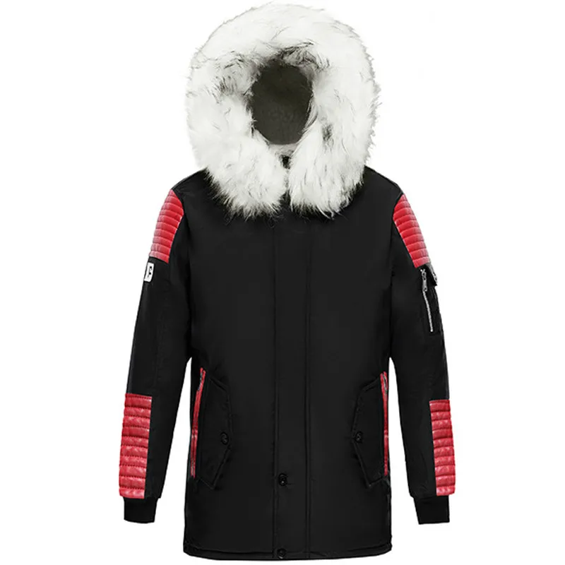 

Winter Mens Coat Thick Warm Long Style Parka Male Casual Hooded Fur Collar Plus Velvet Jacket High Quality MT072