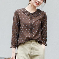 womens spring autumn style blouse shirt womens peter pan collar button polka dots elegant loose tops sp930