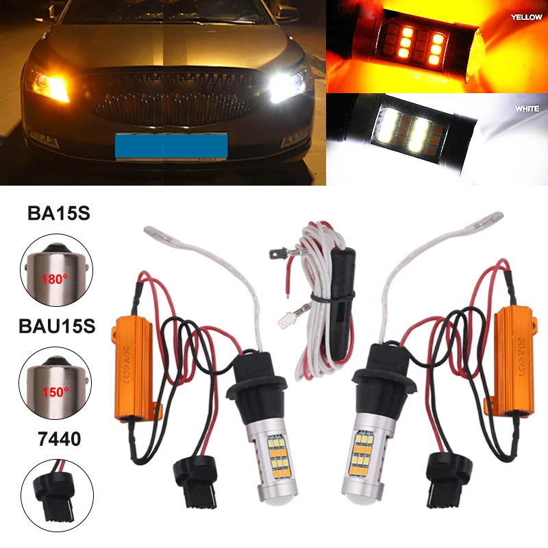

2pcs 1156 BA15S P21W BAU15S PY21W 7440 W21W 42LED Canbus DRL Running Lights Turn Signal Light Dual Mode For Car Lighting
