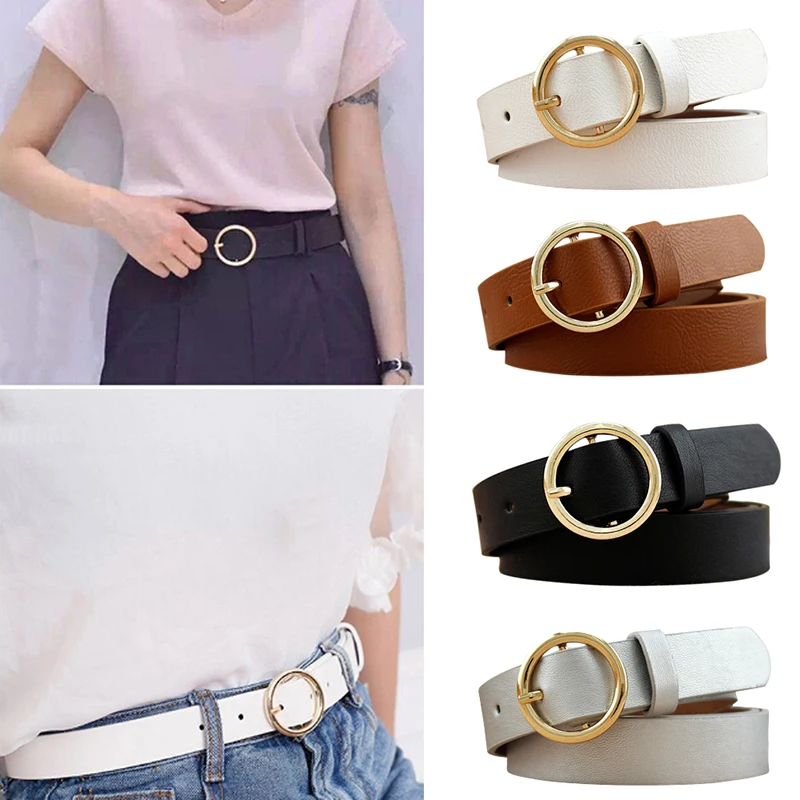 

1PCS Female PU Leather Waist Belts Round Metal Circle Belt For Women Jeans Pants Wholesale Black White