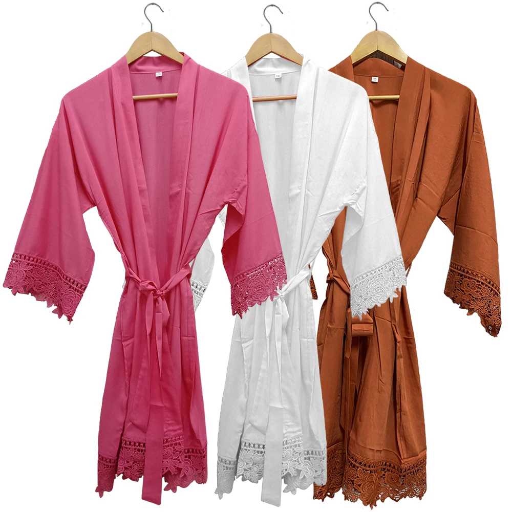 Rayon Cotton Lace Robes Bridesmaid Robes Bride Robe Bridal Robes Bride Women Wedding Robe Bathrobe Bride Sleepwear Plus Size