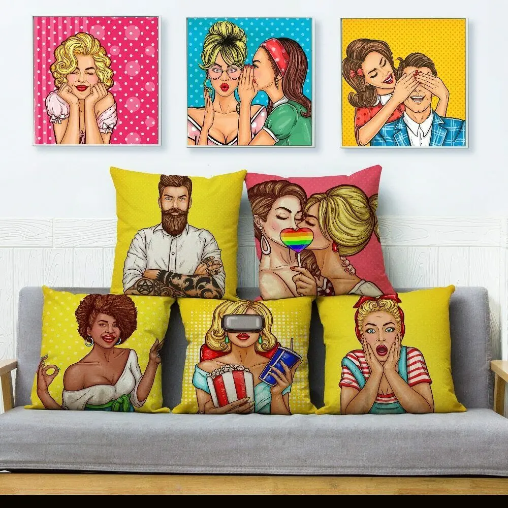 Модный комикс для влюбленных портрет искусственные подушки чехлы домашнего