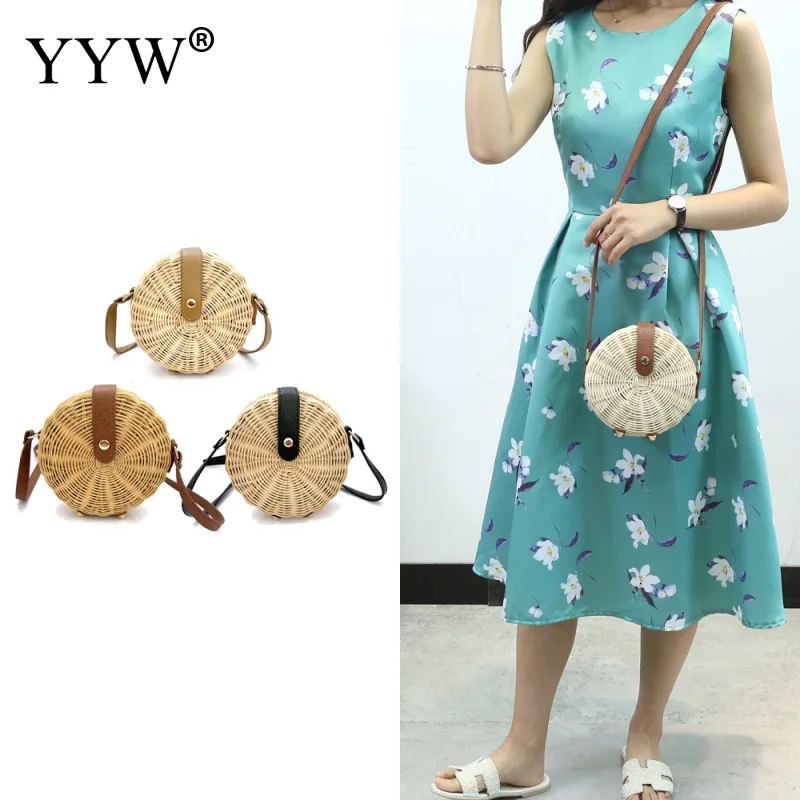

Round Straw Shoulder Small Beach Handbags Handmade Messenger Crossbody Bags for Women Summer Rattan Bag Weaving Ladies Straw Bag