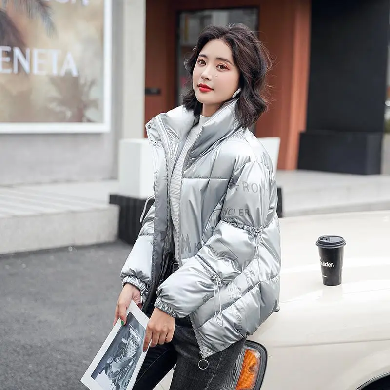 Ladies Winter Thick Jacket Fashion Shiny Down Jacket 2021 New Letter Printing Stand-up Collar Thick Casual Cold-proof Warm Parka