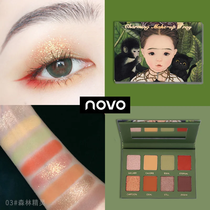 NOVO Eyeshadow Palette 8 Color Matte Shimmer Smudge-proof Long Lasting Brighten Eye Makeup Waterproof Korean |