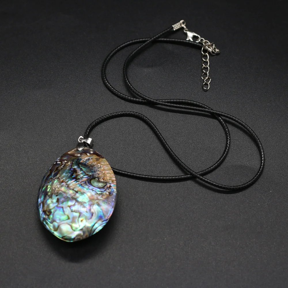 

Natural Abalone Shell Pendants Oval Shape Shell Craft Necklace Charms Jewelry Leather Rope Trendy Necklaces Gift Party