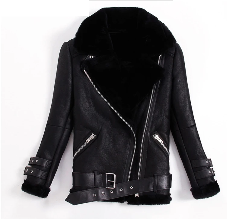 new 2022 winter lovers designer leather genuine sheepskin leather motorcycle jacket couple wool fleece lined coat black xxl