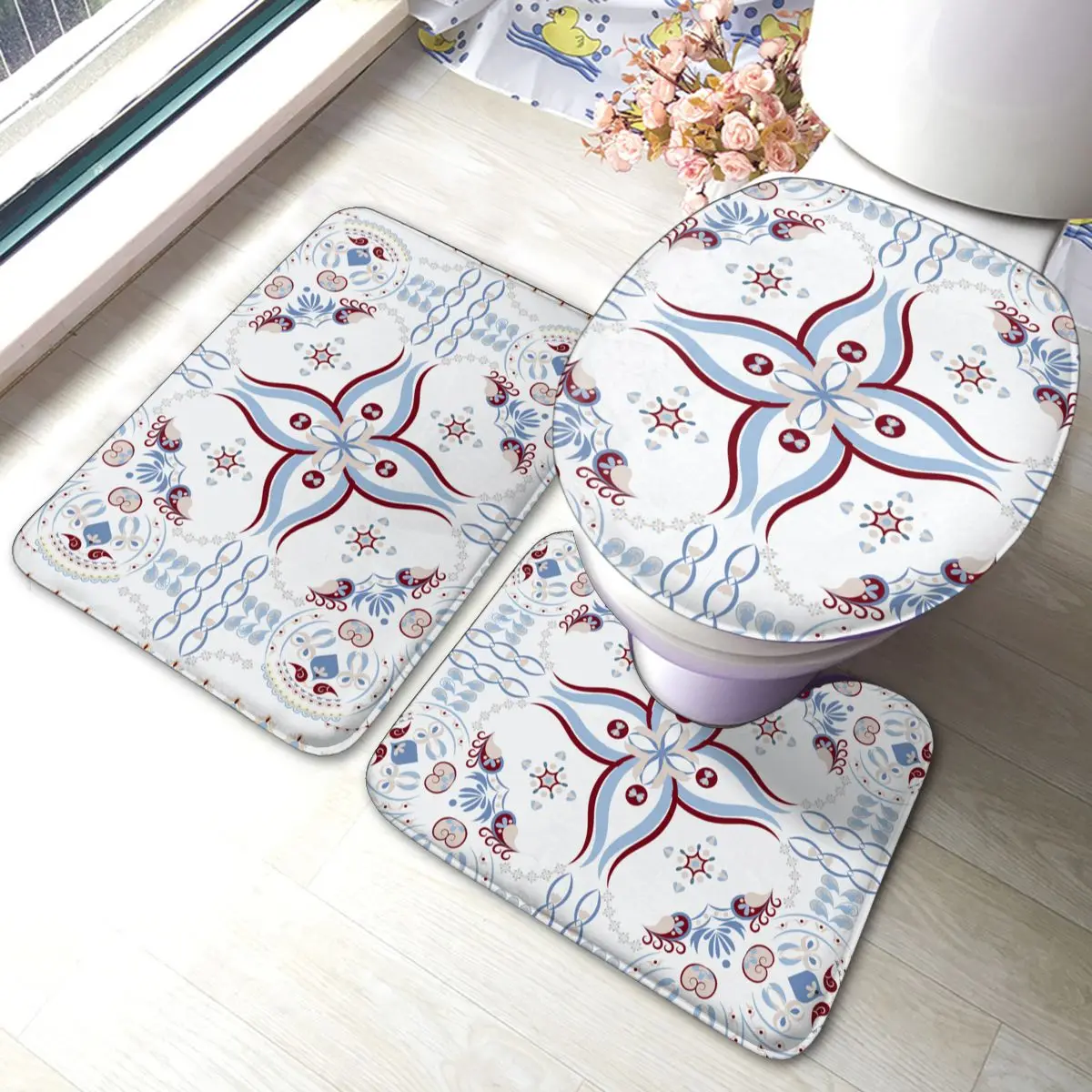 

National Bath Mat Bohemian 3 Piece Washable Door Bathroom Mat Set Modern Polyester Bathroom Rug