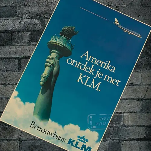 Темно-серый K.l.m. Королевская голландская авиакомпания Amerika ontdek je met KLM классические наклейки на стену холст живопись Винтаж Плакат домашний бар Декор подарок - Цвет: Темно-серый