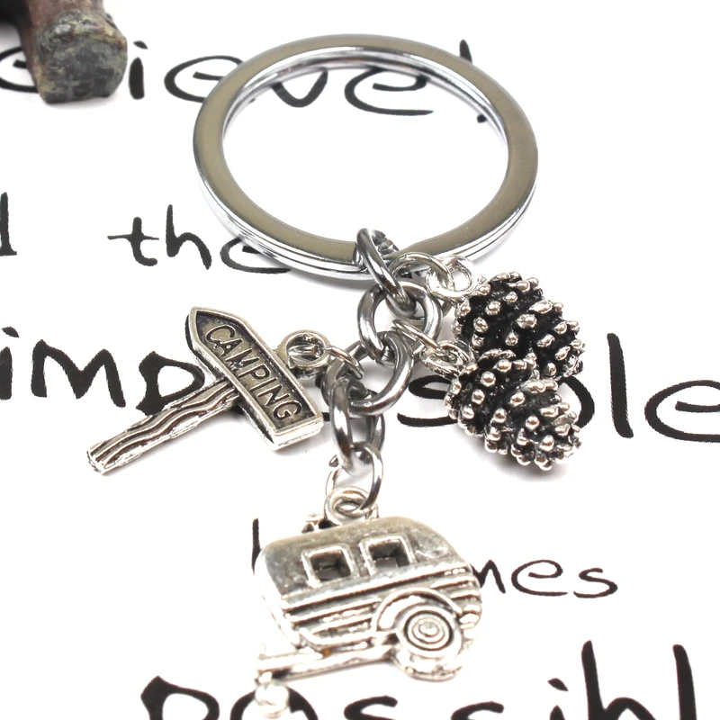 Camping Keychain Trailer RV Caravan Campground Key Chain, Nature Outdoors, Summer Vacation, Snowbirds Keyring Souvenir Key Chain