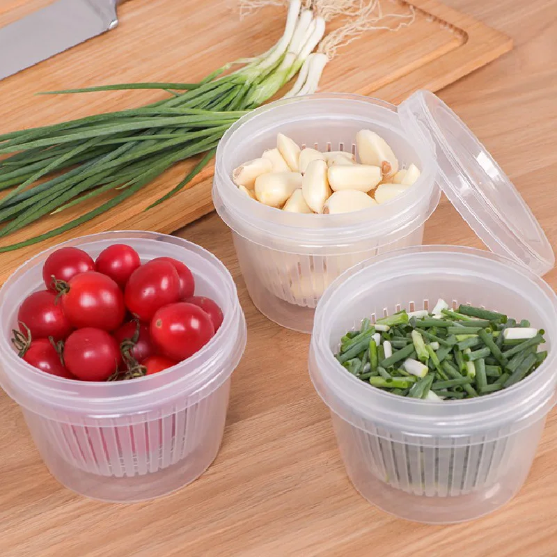 Пластиковые круглые сливные герметичные контейнеры для хранения двойные с