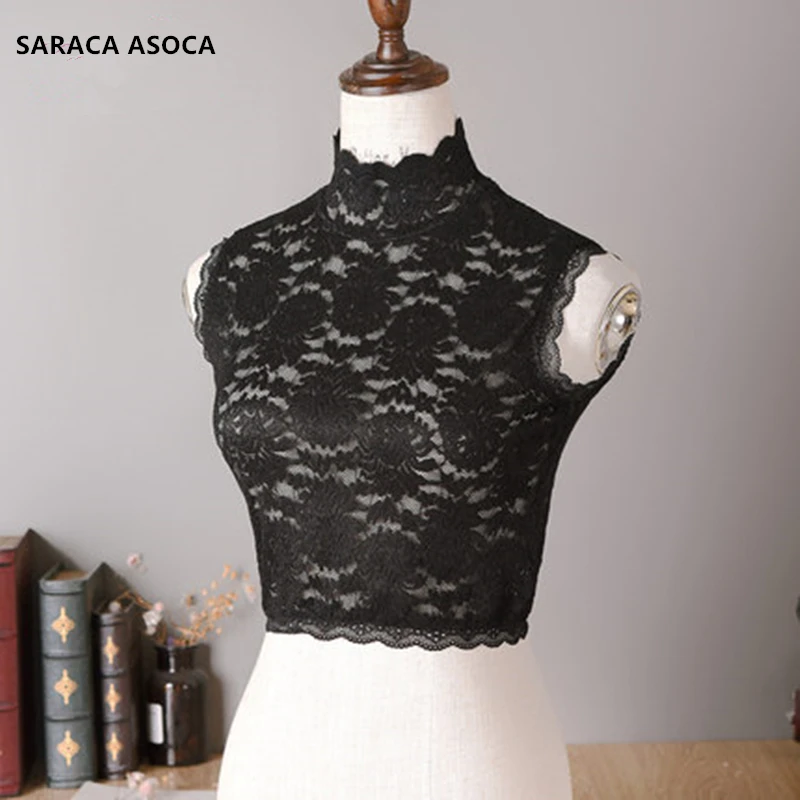 Fashion Lace Black Standing Long Detachable Collars Shawl Women All Match Lace Sweater Faek Collar Lady
