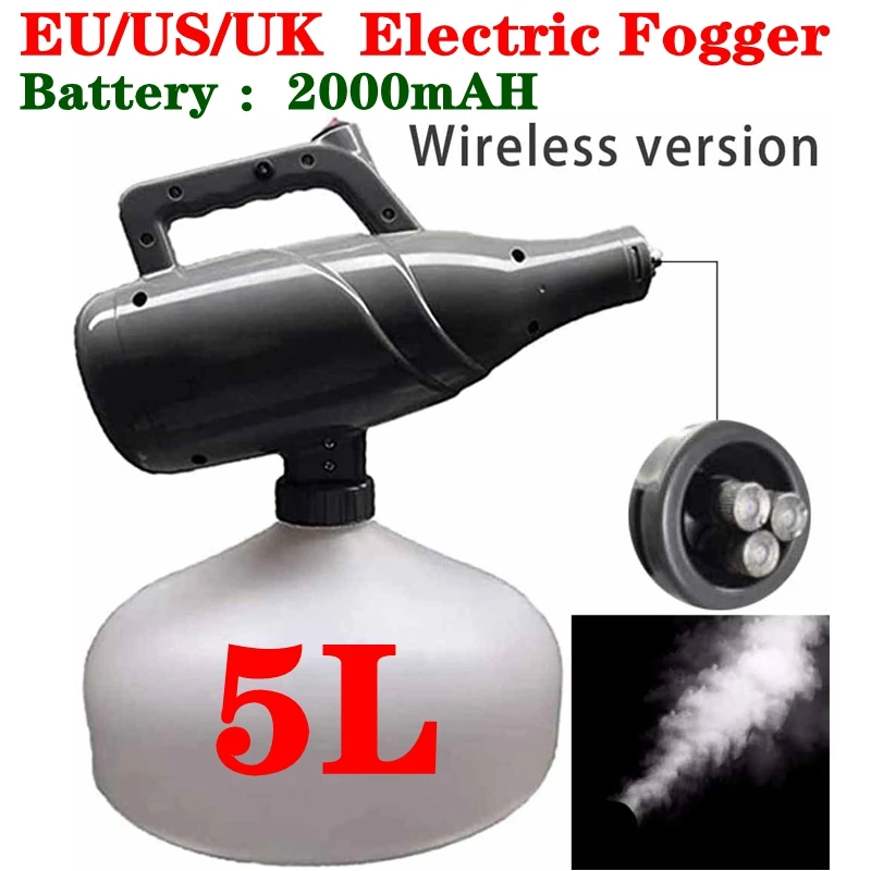 

5L Electric ULV Fogger Portable Noise-free Disinfection Machine Sprayer Electrostatic Low-capacity 3 Nozzles Fog Atomizer