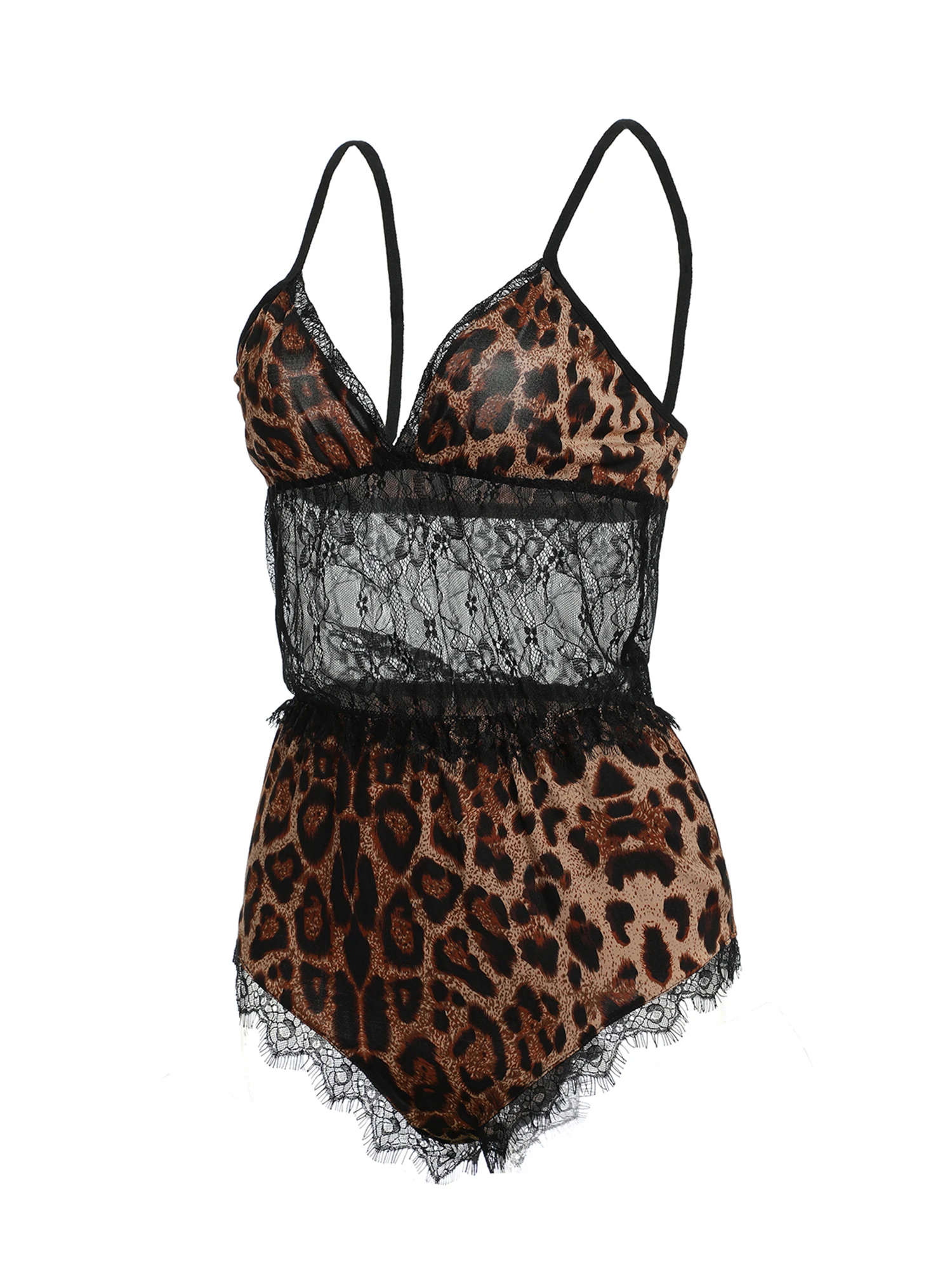 

Женское сексуальное привлекательное кружевное нижнее белье большого размера с леопардовым принтом и V-образным вырезом, тонкий плечевой ре...