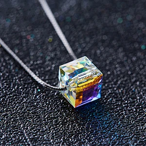 Warme Farben Кристалл от Swarovski ожерелье для женщин 925 Серебряный ювелирный куб кристалл кулон ожерелье модное колье ожерелье s - Цвет камня: as picture