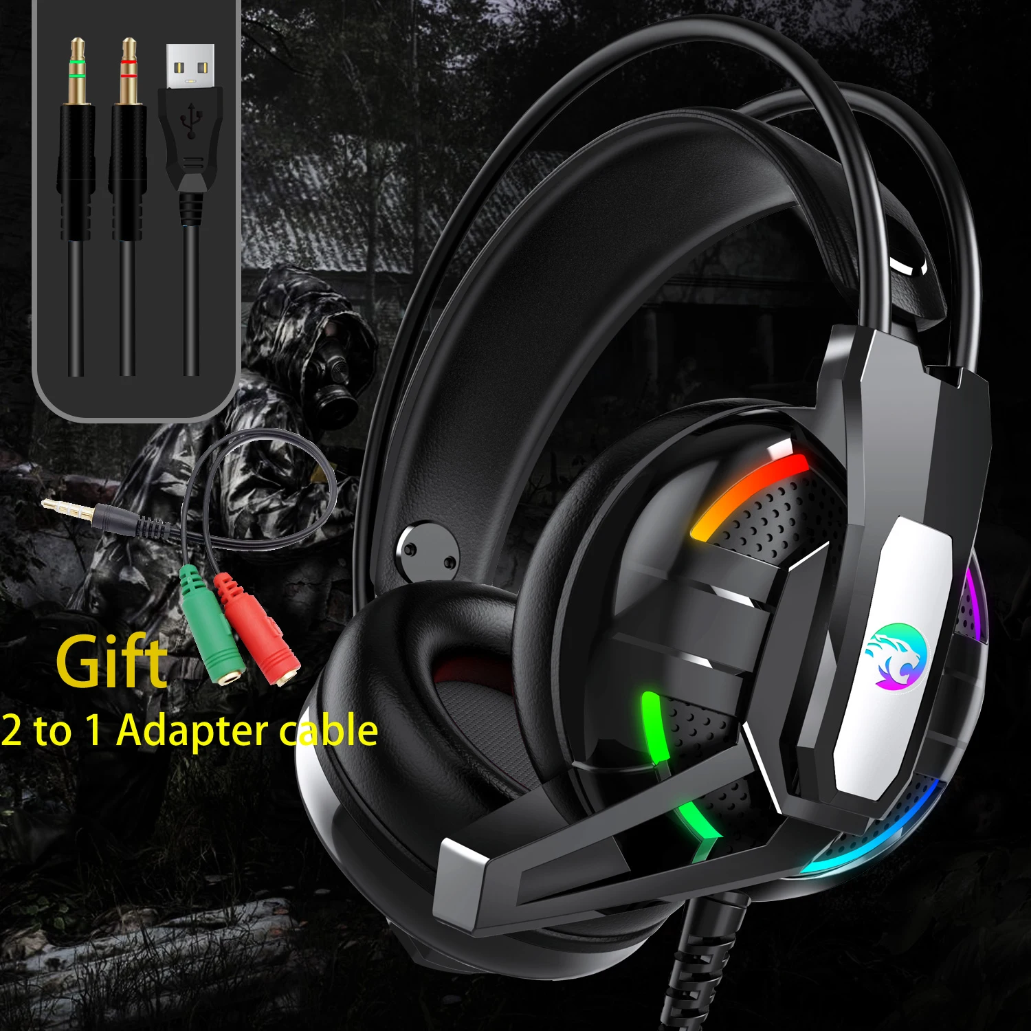 

Wired Gaming Headphones With Mic Professional Gamer Headsets RGB LED Light 4D Bass Stereo Earphones for PC PS4 XBOX Laptop Fifa2