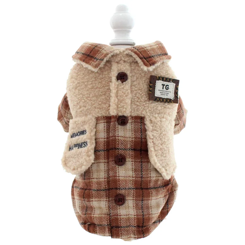 Одежда для таксы Сезон осень зима Плотная одежда щенков Клетчатая двухслойная