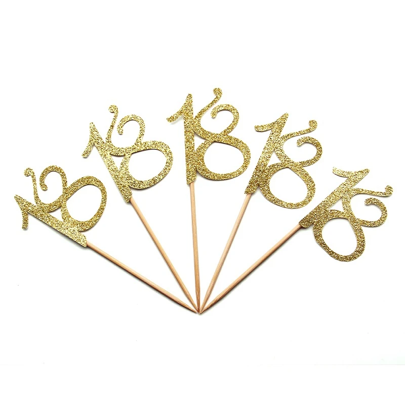 gold 18 12 шт. номер 30 40 50 60 для капкейка-30th 40th 50th 60th празднование Дня Рождения вечерние поставки торт фигурки жениха и невесты; дропшиппинг - Цвет: gold 18