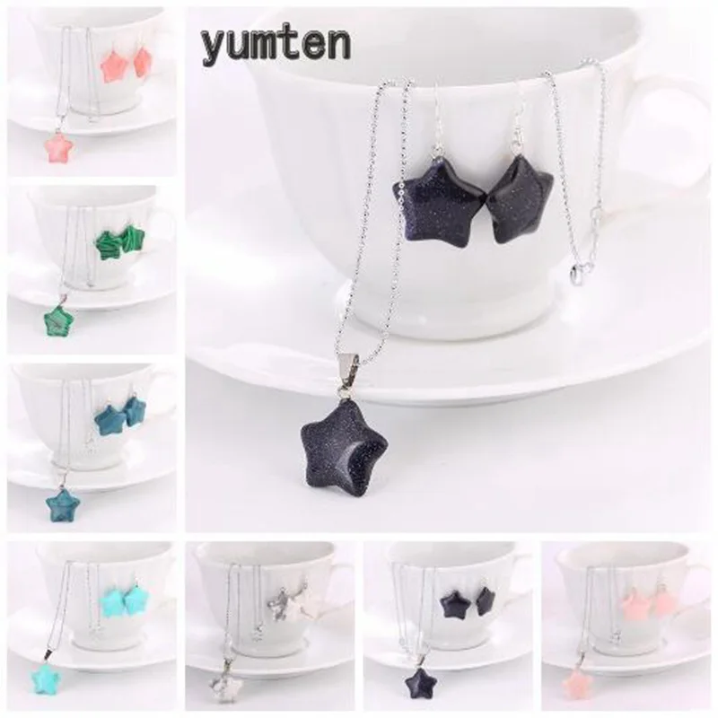 

Five Stars Shape DIY Stone Beads Vintage Necklace Earrings Jewelry 1Set wj589