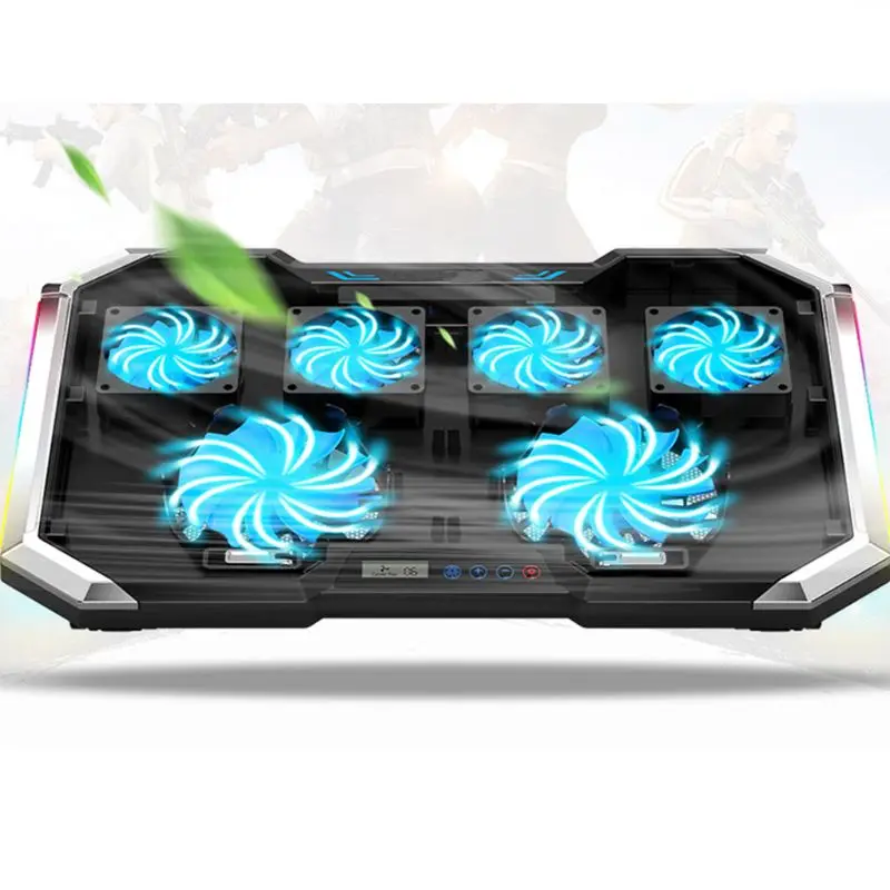 

18 Inch Gaming Laptop Cooler Height Adjustable 6 Fans LCD Display Key Control LED Indicator 2 USB Notebook Cooling Pad